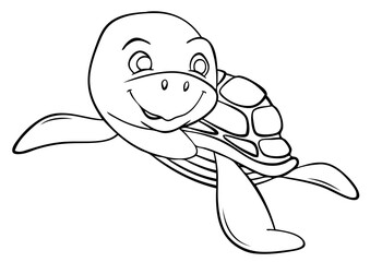 Turtle. Element for coloring page. Cartoon style.
