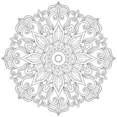 Colouring page, hand drawn, vector. Mandala 87, ethnic, swirl pattern, object isolated on white background.