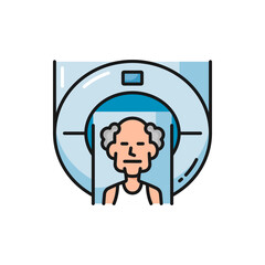 MRI scan, senior people tomography diagnostics and CT radiology, vector color icon, MRT or MRI magnetic resonance imaging of head or brain, old patient on medical examination