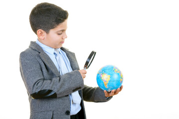 Little Businessman is Searching For New Business Opportunities on White