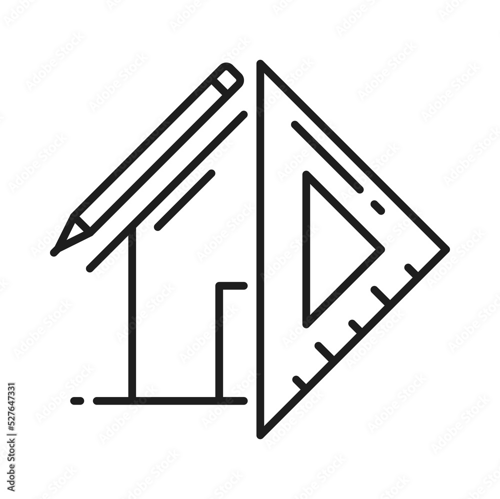 Poster architect development and interior design icon, architecture plan of house, vector project in line s