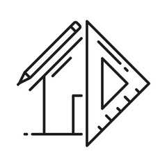 Architect development and interior design icon, architecture plan of house, vector project in line sketch for blueprint. Apartments architect development and home building construction outline icon