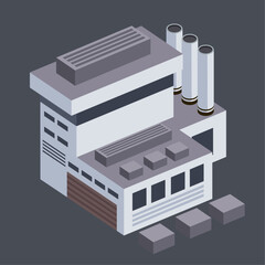 isometric industrial building and chimney