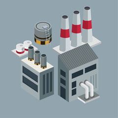 isometric industrial chimney and buildings