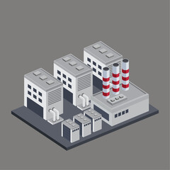 isometric buildings and chimneys