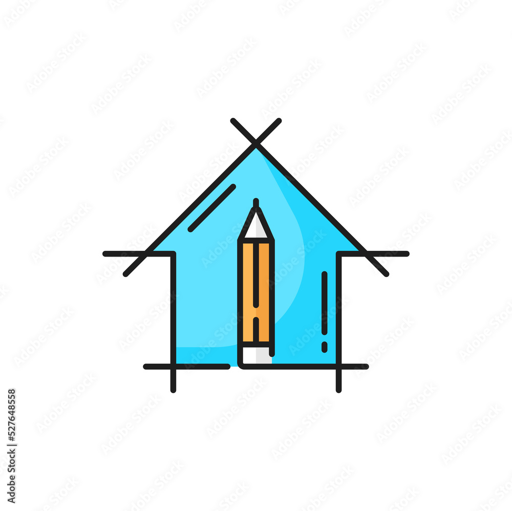 Aufkleber Home construction draft, pencil and house vector architect development and exterior design element. Building drawing, technical engineer project