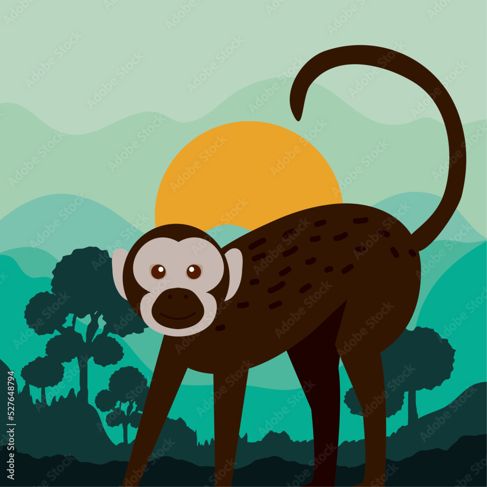 Wall mural macaque monkey in jungle