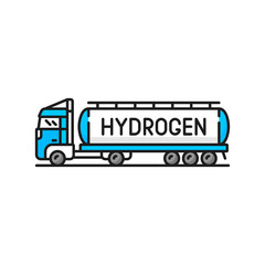 Hydrogen cistern truck color icon, H2 green energy production, vector linear symbol. Hydrogen production and storage tank or cistern truck of gas refueling factory plant or chemical station