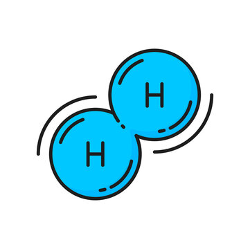 Hydrogen molecule color icon, H2 production technology of green energy and power, vector line symbol. Hydrogen molecules chemical pyrolysis of water and gas cells for electricity resource production