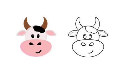 Cute cow head character. Cow coloring pages