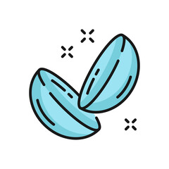 Contact lenses icon, eye ophthalmology, optometry and laser surgery, vector line symbol. Contact lens product package symbol for use inserting or removing instruction pictogram or linear icon
