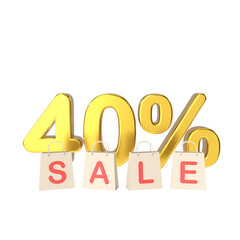 3D forty percent sale. 40% sale. Sale banner decoration.