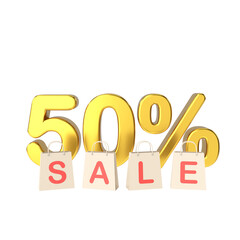 3D fifty percent sale. 50% sale. Sale banner decoration.