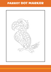 parrot dot marker coloring book. Line art design for kids printable coloring page.