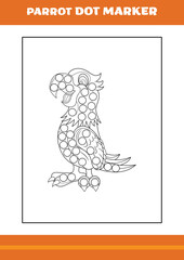 parrot dot marker coloring book. Line art design for kids printable coloring page.