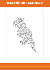 parrot dot marker coloring book. Line art design for kids printable coloring page.