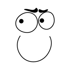 Malicious smile emoticon emoji line art icon. Vector cartoon comic smiley eyes and tricky smile face