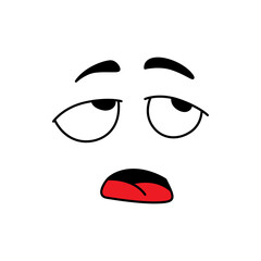 Tired smile emoticon emoji line art icon. Vector isolated cartoon comic smiley eyes and bored face with sick tongue