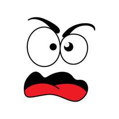 Shocked smile face emoticon, cartoon line emoji. Vector isolated scared comic smiley of eyes and mouth