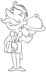 Waiter. Element for coloring page. Cartoon style.