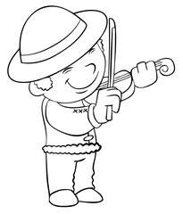 Violinist, fiddler. Element for coloring page. Cartoon style.