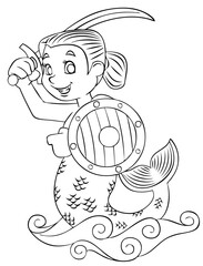 Mermaid of Warsaw. Element for coloring page. Cartoon style.