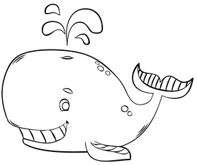 Whale. Element for coloring page. Cartoon style.