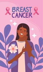 breast cancer lettering with afro girl