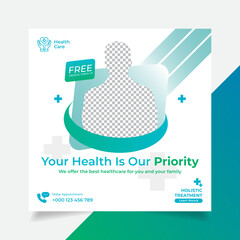 Professional medical healthcare service social media post template design. Clinic or hospital digital marketing flyer for web. Creative health business promotion banner for doctor & dentist with logo