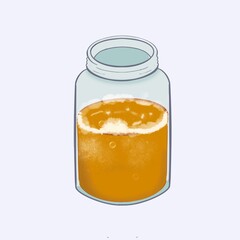 Kombucha illustration. Homemade tea. Hand drawn open jar with beverage 