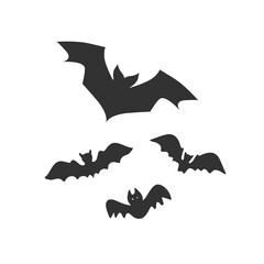 Bats set of black silhouettes. Illustration in flat style on a white background.