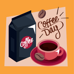 coffee day lettering with product bag
