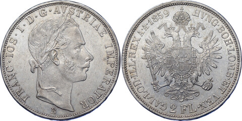 AUSTRIA, Franz Joseph I, 2 Florin Gulden 1859 B, Kremnitz, UNC