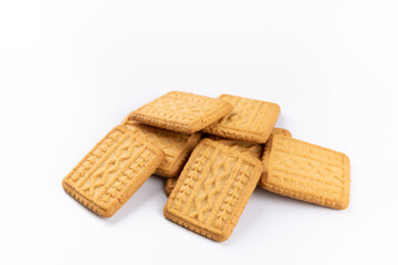 stacked breakfast cereal cookies on white background
