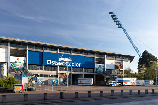 Facade of the Ostseestadion, home stadium for FC Hansa Rostock. Germany - May 2022