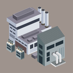 isometric buildings gray color