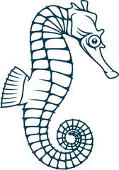 Naklejka premium Seahorse, sea and ocean animal, marine and nautical vector icon. Sea horse symbol of seafarer or captain sailing, maritime seaman and marine seafaring tattoo