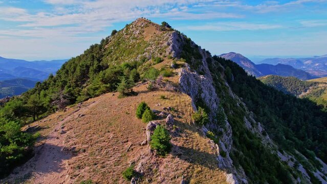 The summit of Rocca Siera in France from the sky
