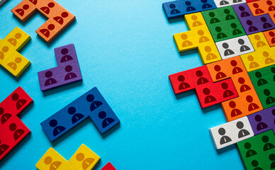 Obraz premium Searching and hiring new job candidates. Human resource management. Segmentation and marketing. Staff expansion. Labor exchange. Help wanted. Efficient work of the company, connection of departments.