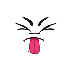 Cartoon face with pink sticking tongue and closed eyes, vector tease or sour taste facial expression, funny emoji. Naughty or disgusting emotion isolated on white background
