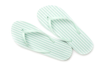 Green flip flops isolated on white background, top view