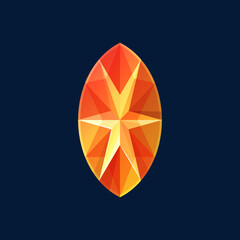 Obraz premium Orange hessonite garnet gemstone isolated icon. Vector zircon, spessartite sunstone feldspar gem stone, ui game design element. Citrine, orange fire opal, tourmaline luxury treasure, faceted diamond