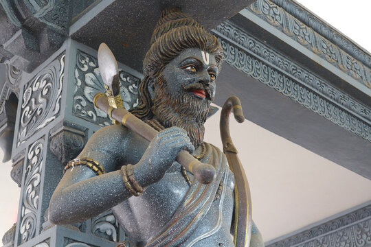 Parashurama is an avatar of Lord Vishnu. Religious sculpture in a Hindu temple in India.