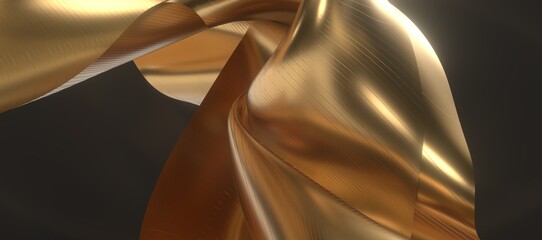 Abstract background of gold wavy silk or satin. 3d - obrazy, fototapety, plakaty