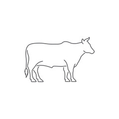 Cow or cattle linear Silhouette icon. Vector linear silhouette of cow. Farm line art logo design template. cattle linear icon. Black angus logo design template. Animal pictogram. Vector illustration - obrazy, fototapety, plakaty
