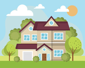 Naklejka premium house facade with trees