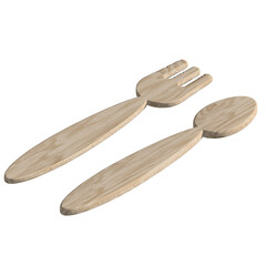 3d spoon and fork made of wood