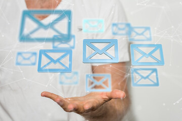 Hand with an email icon 3d