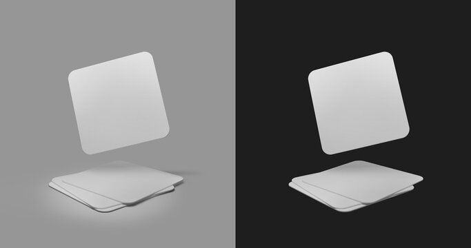 Stack of white square beer coasters 3D illustration