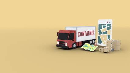 3d illustratons of logistics mobile app key features of successful,Real-time truck location,confirmation and payment.3d render.